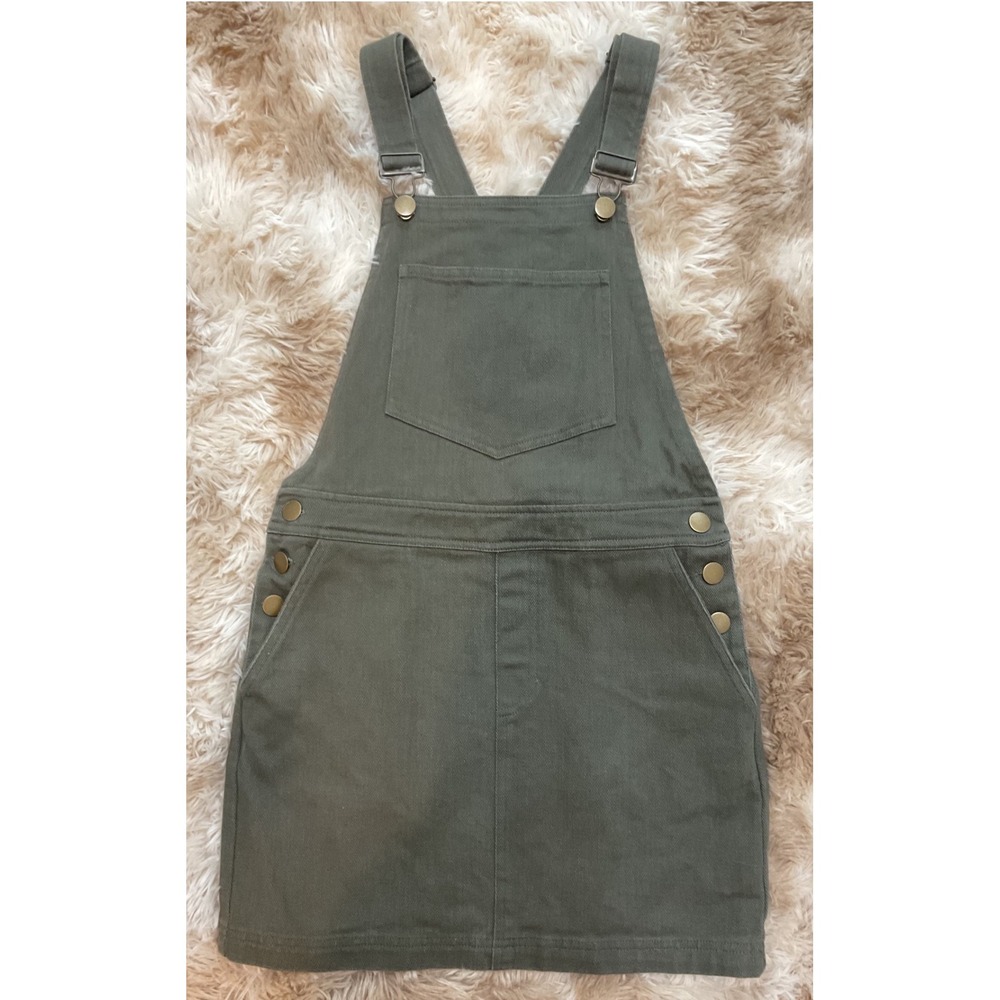 Forever 21 Womens Olive Green Denim Overall Pinafore Mini Dress Size S